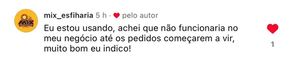 Depoimento de cliente sobre a plataforma