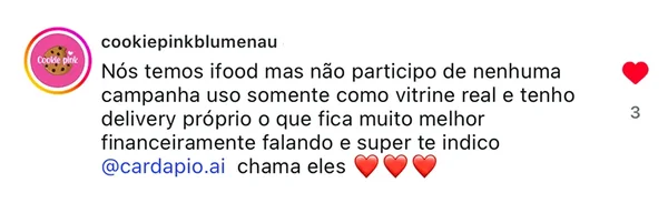 Depoimento de cliente sobre a plataforma