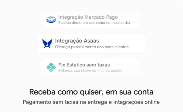 Integrações de pagamento Mercado Pago, Asaas e Pix estático sem taxas
